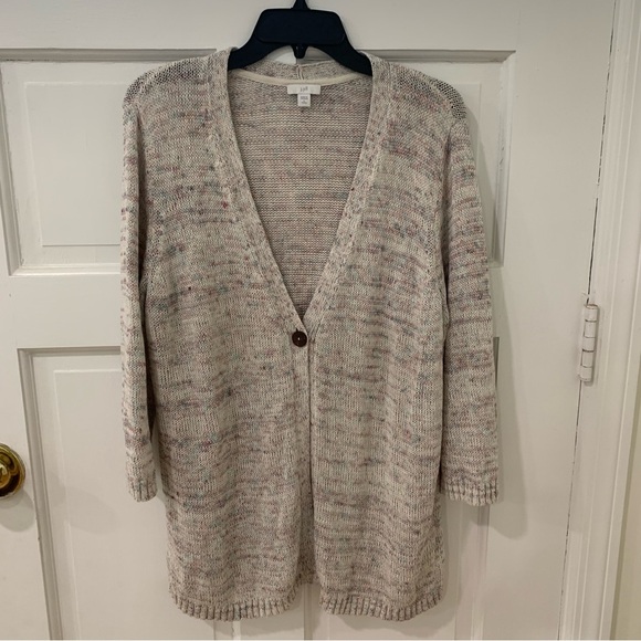 J. Jill Speckle Open Knit One Button Cardigan Size Petite Large Coastal Grandma - Picture 1 of 12